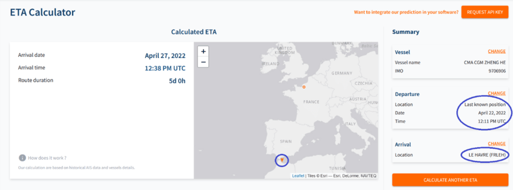 Sinay ETA Calculator with ML model (position to port)