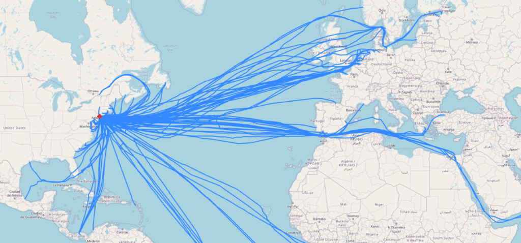 Maritime routes going to New York (USNYC)