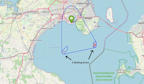 Waiting zones and arrival polygon at Avedore (DKVRE)