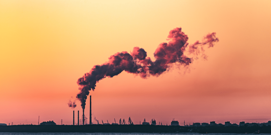 Air pollution with smoke in a port