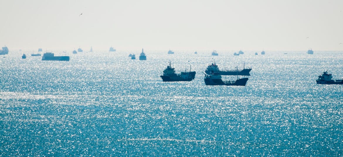 Tankers ships in traffic jam at sea