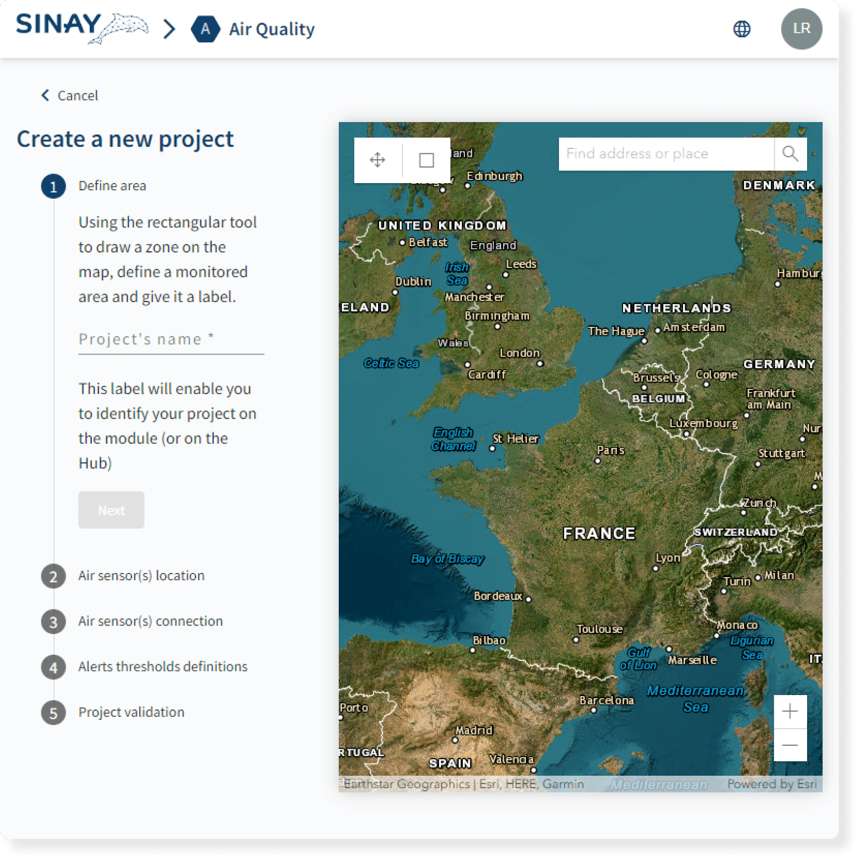 Create a project with the air quality module by sinay