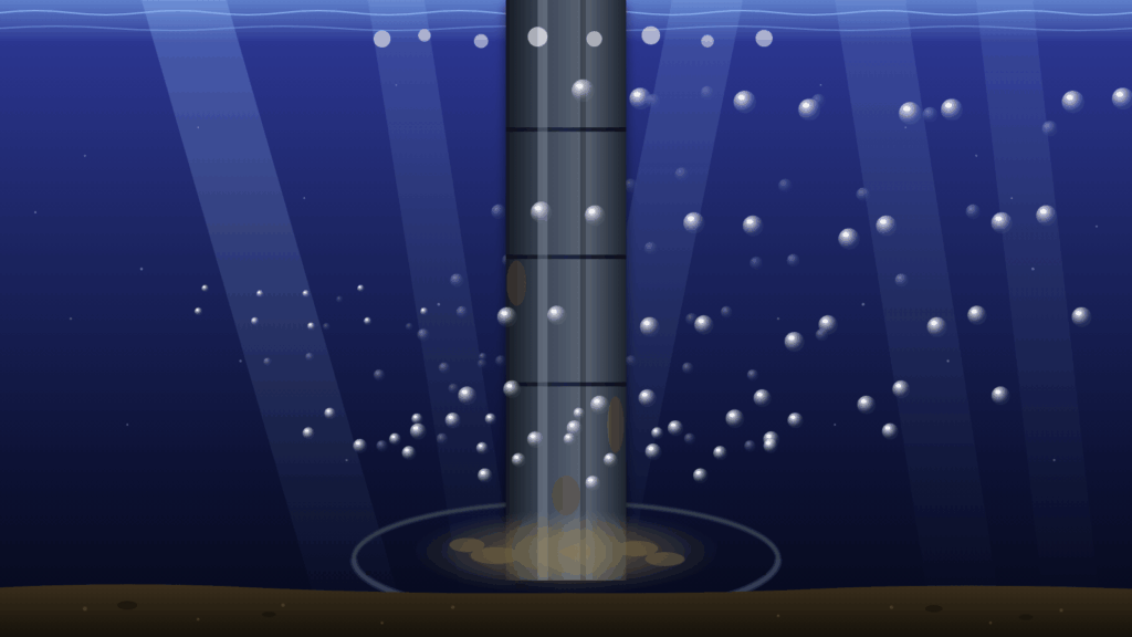 Big Bubble Curtain reducing underwater noise around an offshore wind monopile