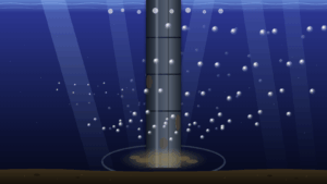Big Bubble Curtain reducing underwater noise around an offshore wind monopile
