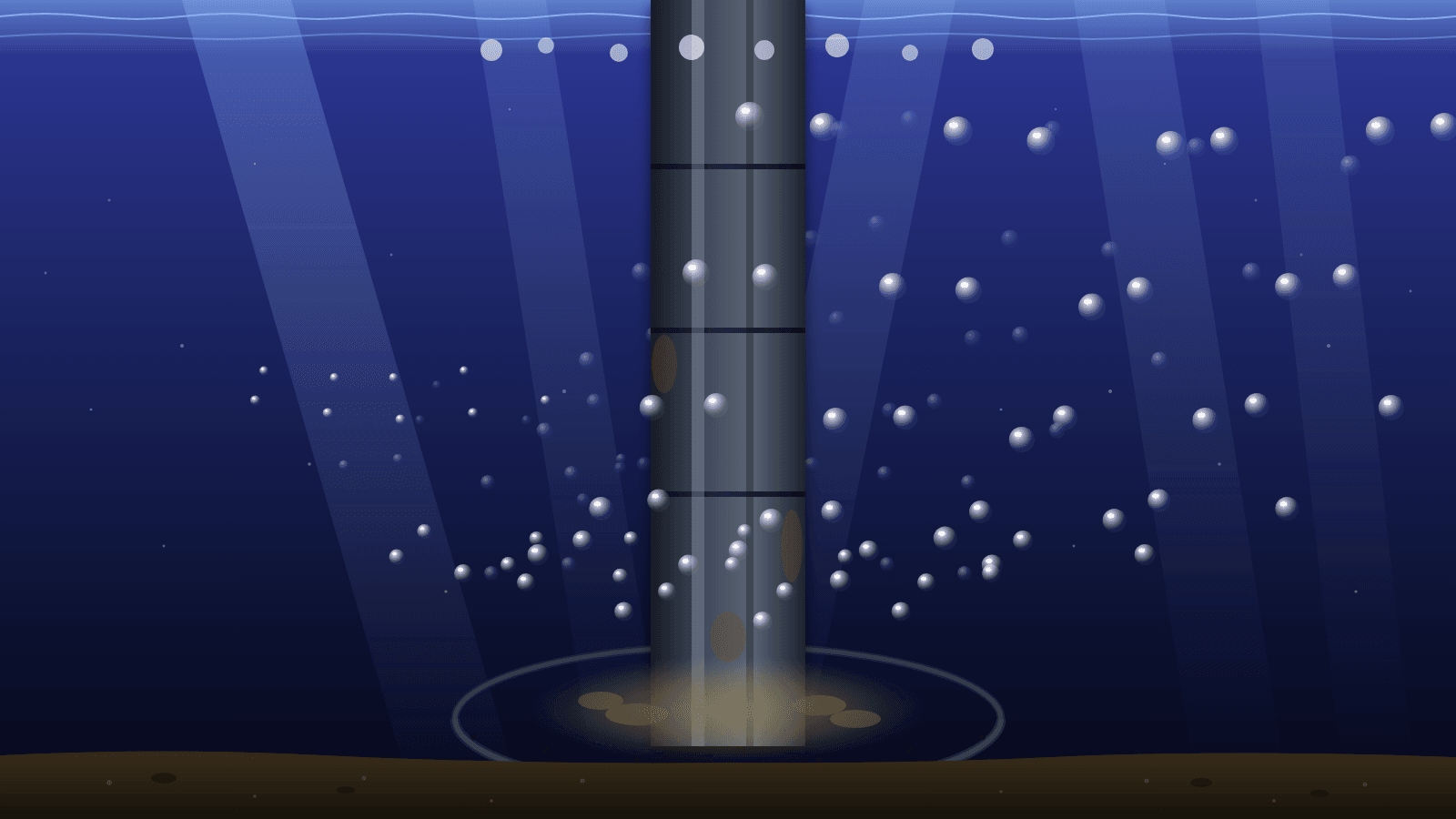 Big Bubble Curtain reducing underwater noise around an offshore wind monopile
